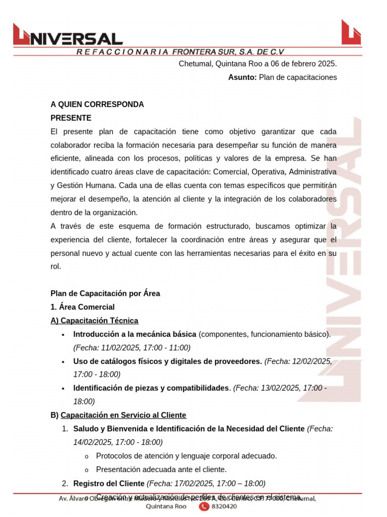 Plan de Capacitación 2025 en Chetumal | PDF | Business | Cliente