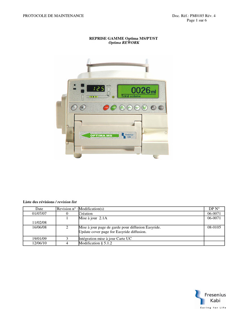 Protocole de Maintenance Optima MS/PT/ST | PDF