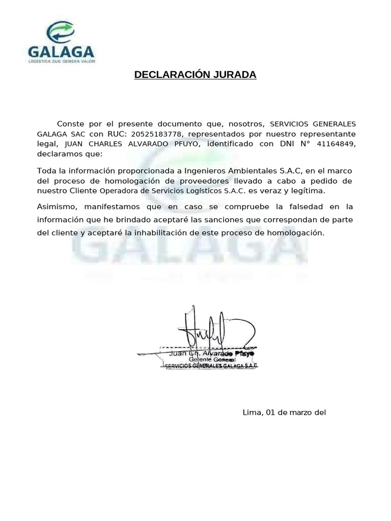 Declaración Jurada de Servicios Generales | PDF