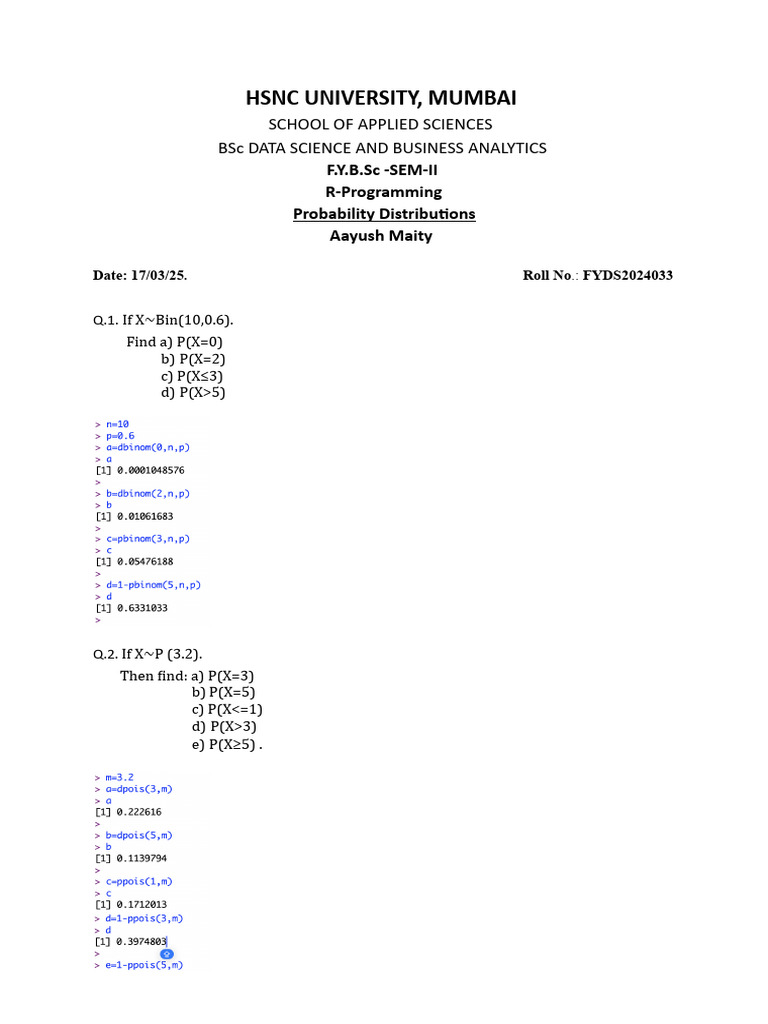 Practical No. 4 - Probability Distributions | PDF