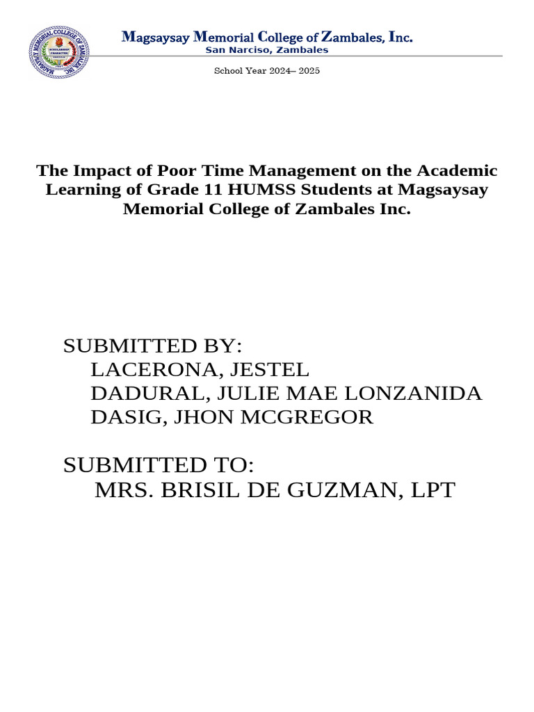 Time Management Impact on Grade 11 HUMSS | PDF | Learning | Behavior ...