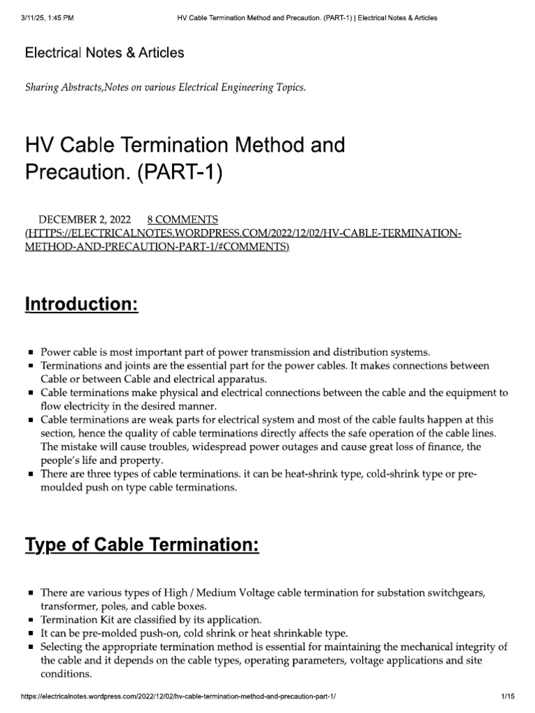 HV Cable Termination Method and Precaution Part 1 | PDF