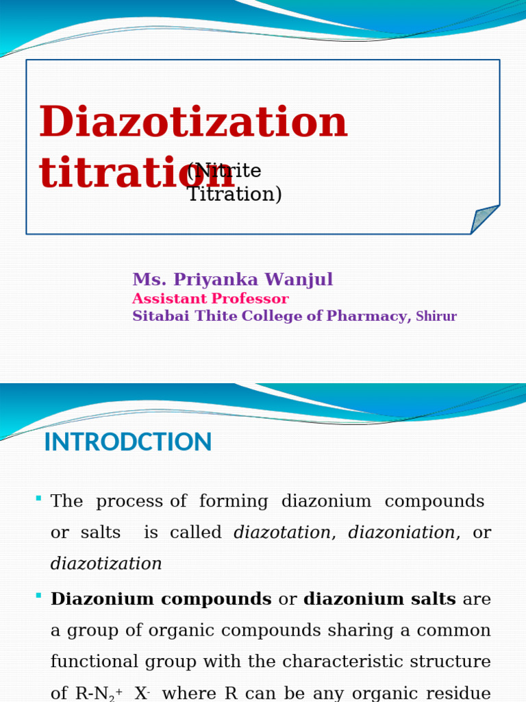 Diazotization Titration in Drug Analysis | PDF | Amine | Chemical Compounds