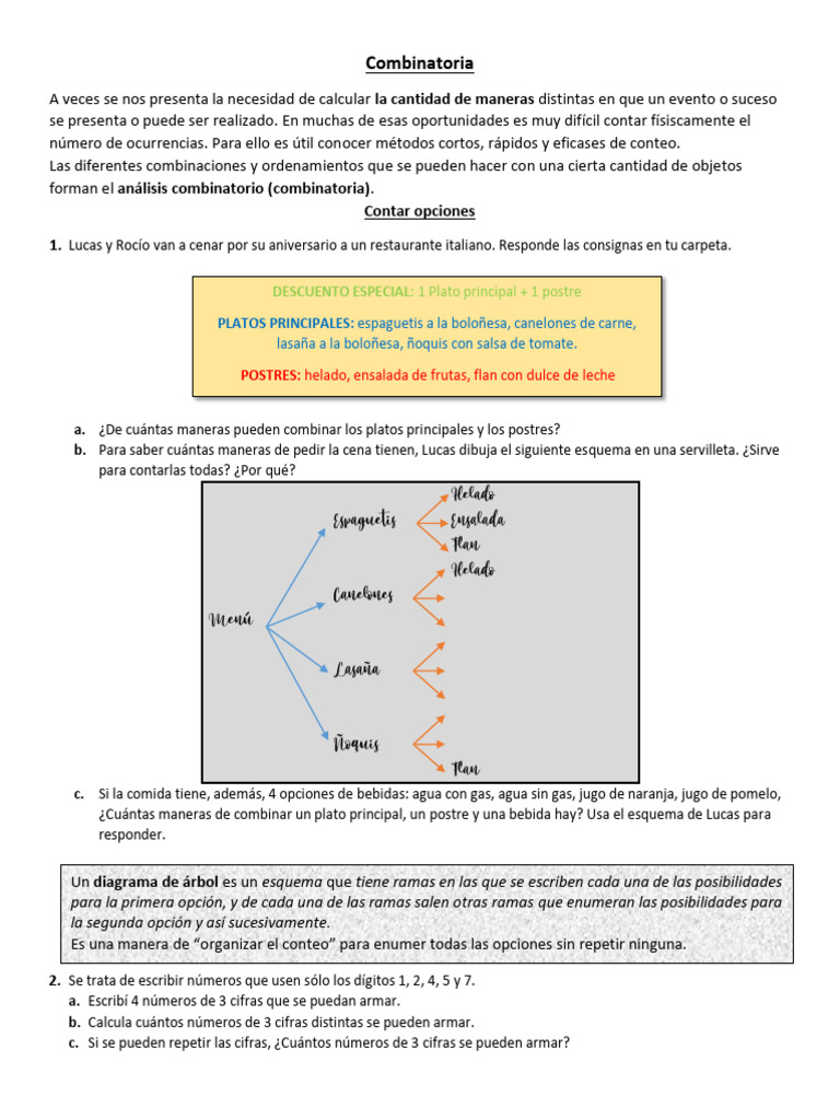 Ejercicios de Combinatoria para Primaria | PDF | Combinatoria | Permutación