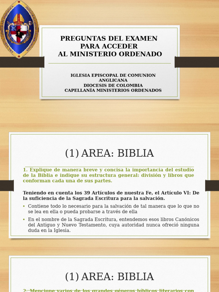 Preguntas de Examen para Ministerios Ordenados | PDF | anglicanismo ...
