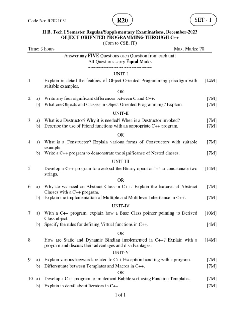 Object Oriented Programming Exam Questions | PDF | C++ | Class ...