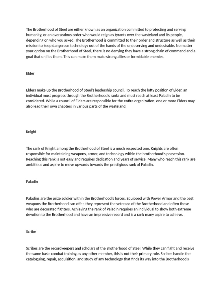 Brotherhood of Steel Ranks Explained | PDF | Military