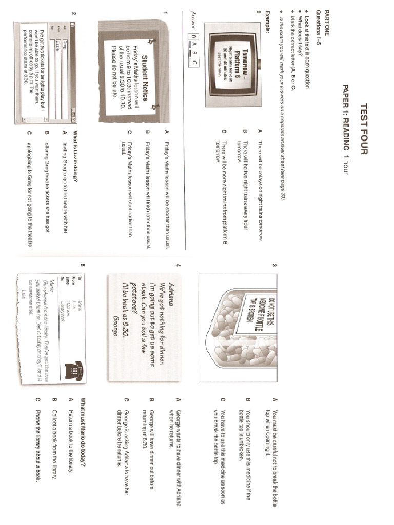 Reading EPM - Inter B1 (Test 4 Parts 1 3 and 5) | PDF