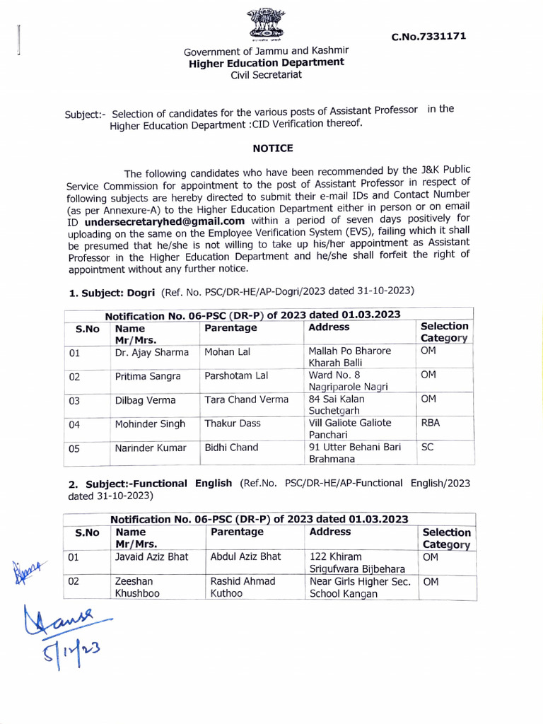 Assistant Professor Selection Notice | PDF