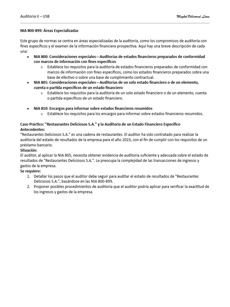 NIA 800: Auditoría de Estados Financieros | PDF