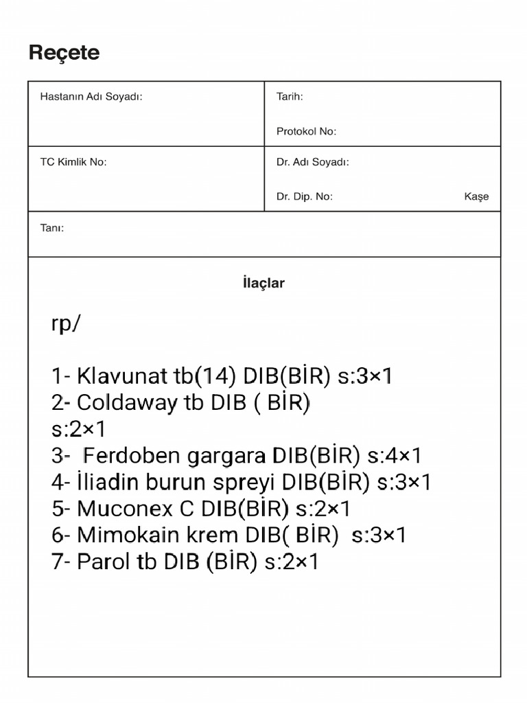 Standart Recete Sablonu - 0 | PDF