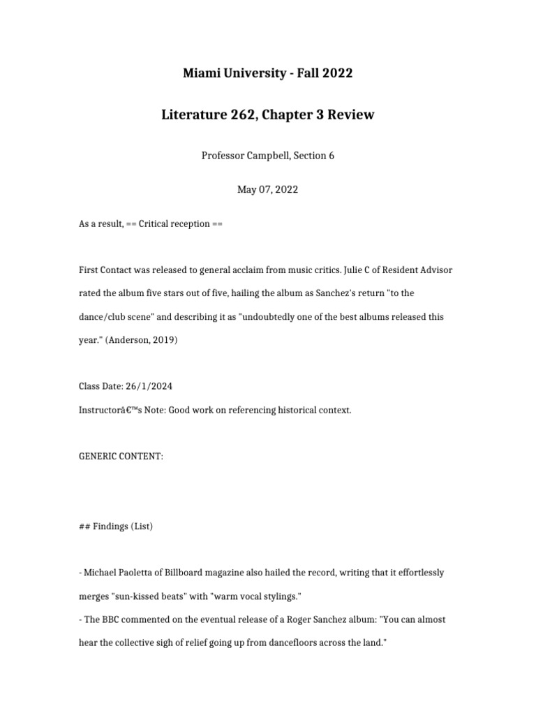 Literature 262 Chapter 3 Review | PDF | Sound Recording | Recorded Music