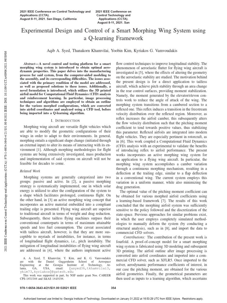 Smart Morphing Wing Control via Q-Learning | PDF | Airfoil ...