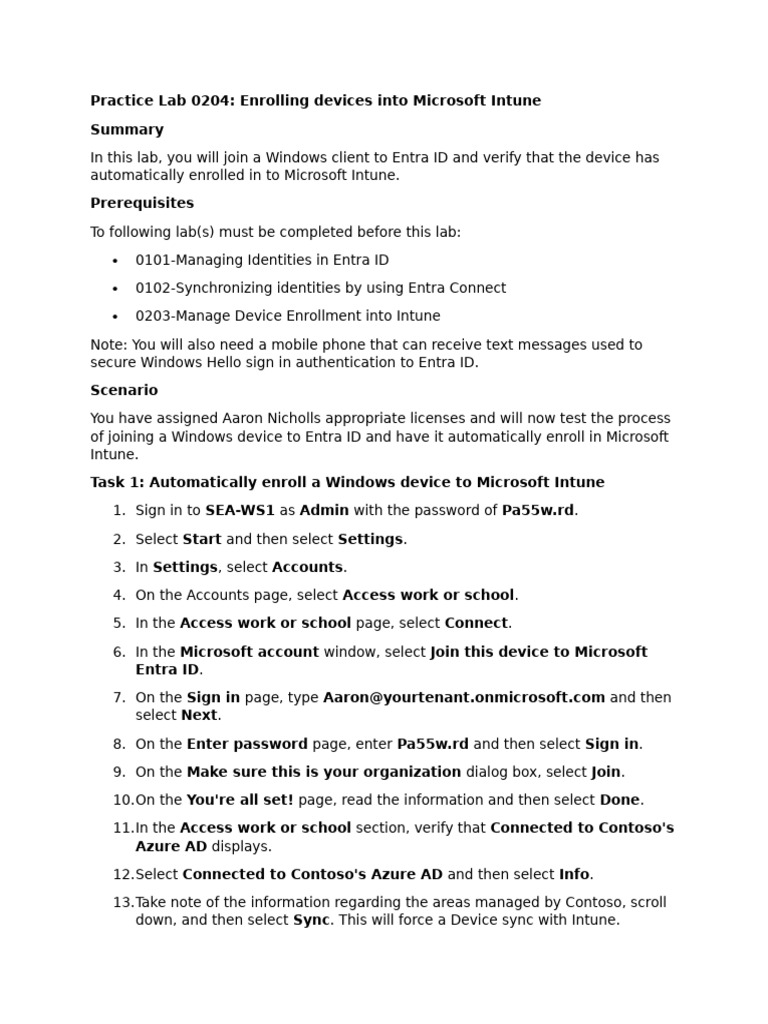 Intune Device Enrollment Lab Guide | PDF | Windows 10 | Microsoft