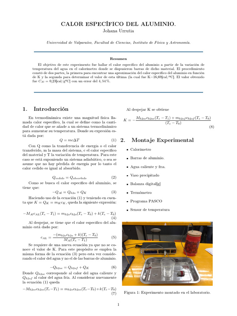 Calor Específico del Aluminio: 0,23 cal/gºC | PDF | Calor | Termodinámica