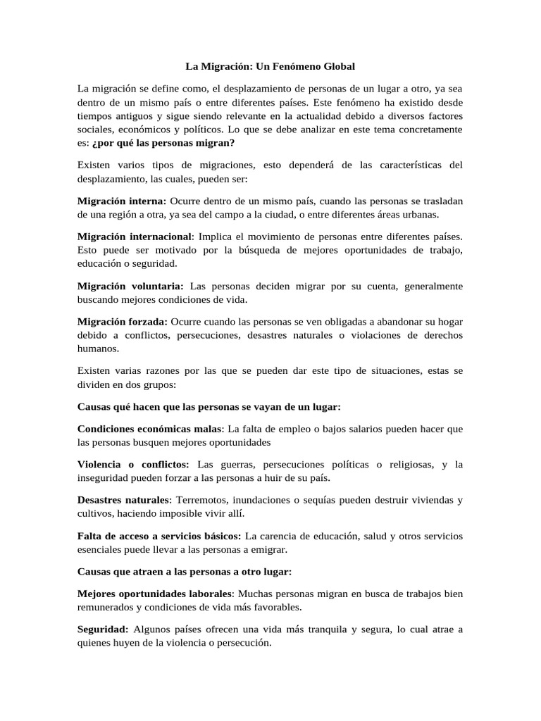 Causas y Efectos de la Migración Global | PDF | Migración humana ...