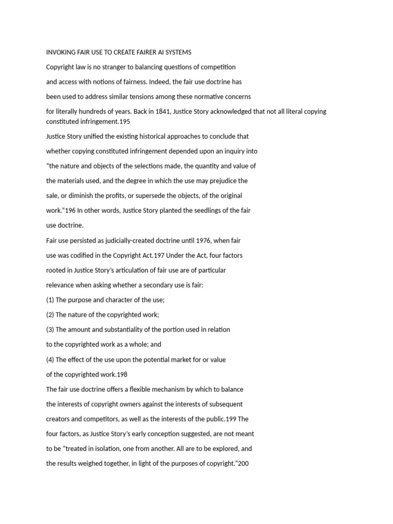 Invoking Fair Use To Create Fairer Ai Systems | PDF | Fair Use