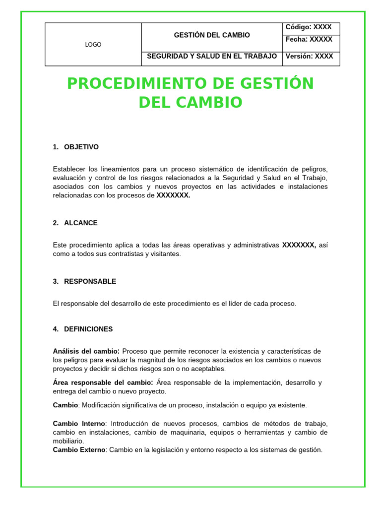 Procedimiento de Gestión del Cambio SST | PDF | Planificación