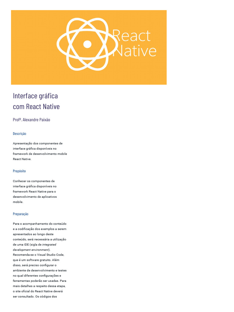 Interface Gráfica com React Native | PDF | Aplicativo para celular ...