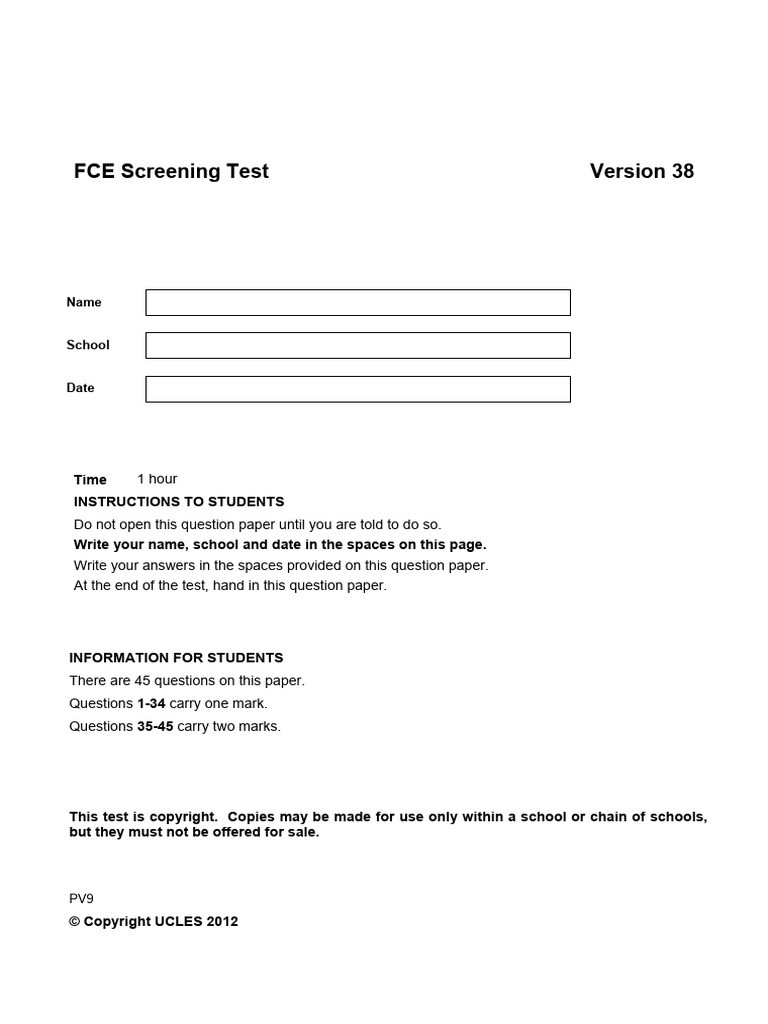 FCE Screening Test Version 38 | PDF