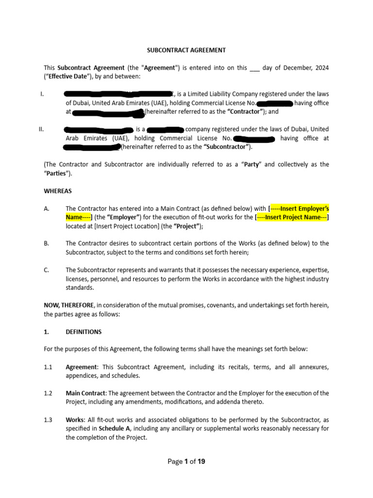 Subcontract Agreement for Fit-Out Works | PDF | Indemnity | Liability ...