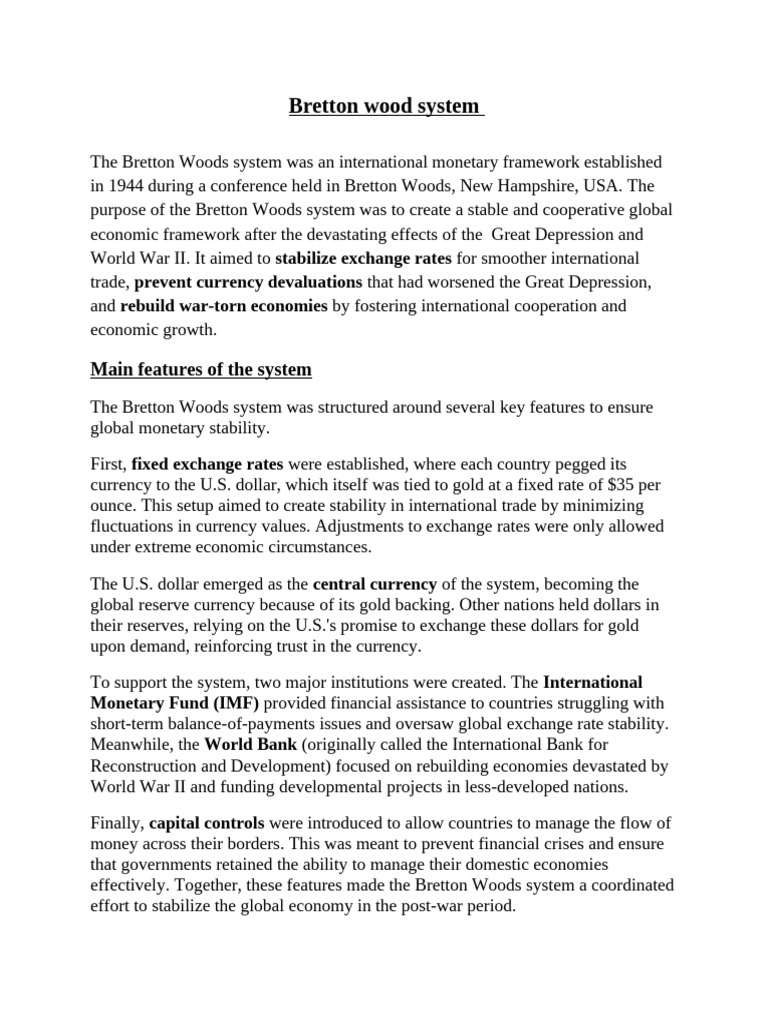 Overview of the Bretton Woods System | PDF | International Monetary ...