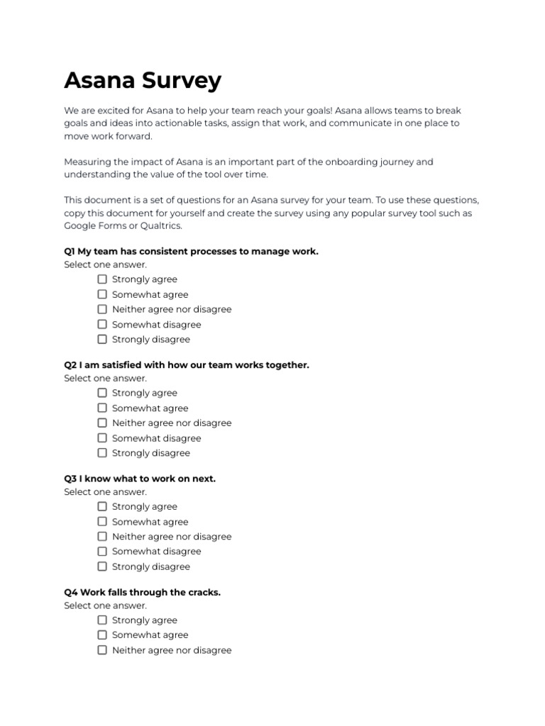 Asana Team Survey Questions | PDF | Business