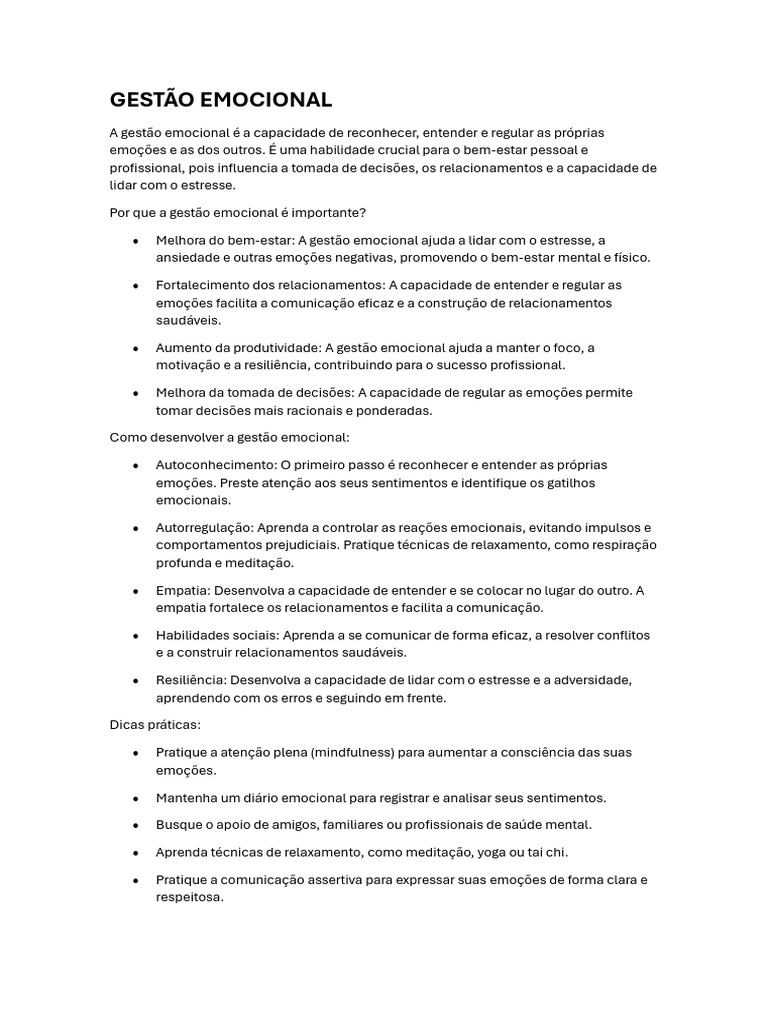Importância da Gestão Emocional | PDF