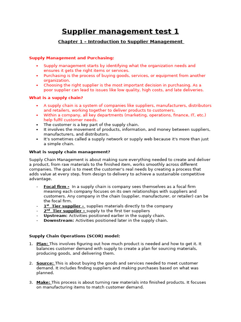 Supplier Management and Supply Chain Basics | PDF | Supply Chain ...
