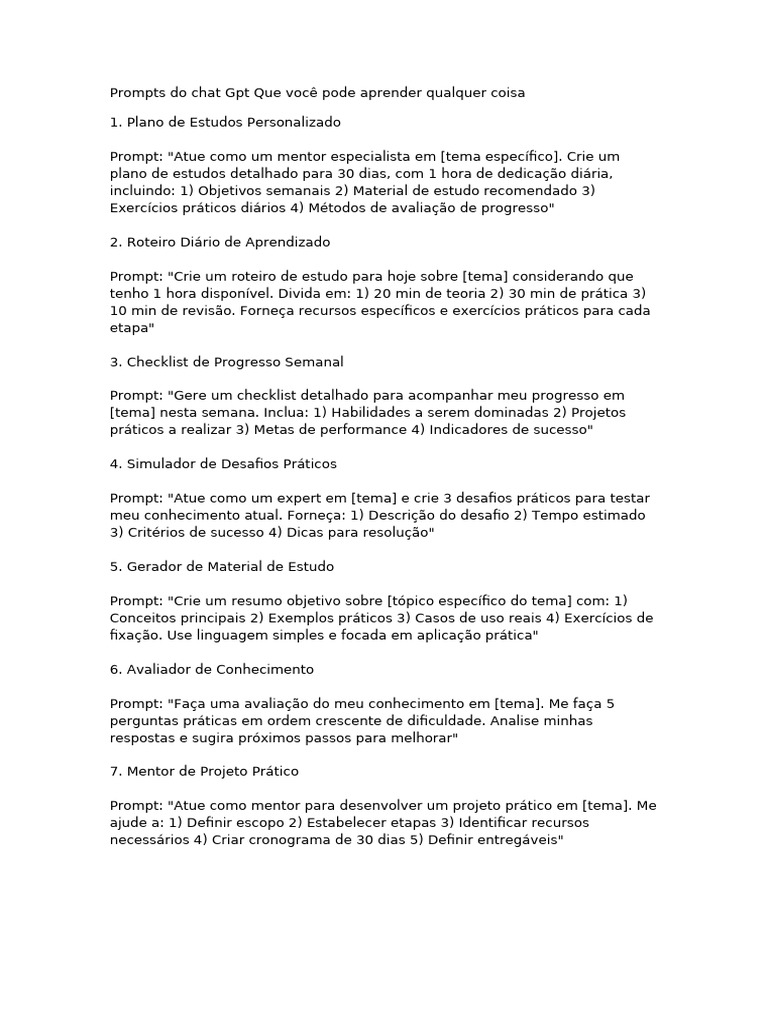 Prompts para Estudo com Chat GPT | PDF