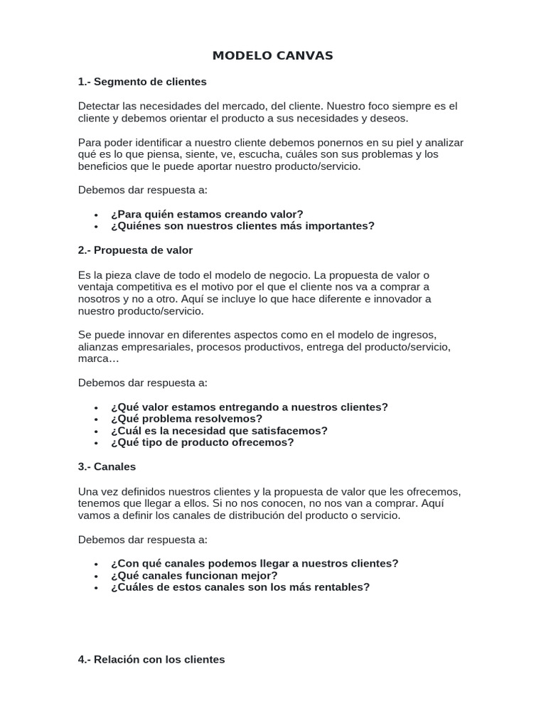 Guía Completa del Modelo Canvas | PDF | Producto (Negocio) | Cliente