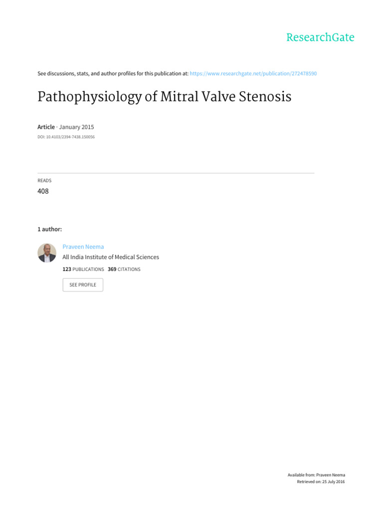Mitral Valve Stenosis Pathophysiology | PDF | Diastole | Heart