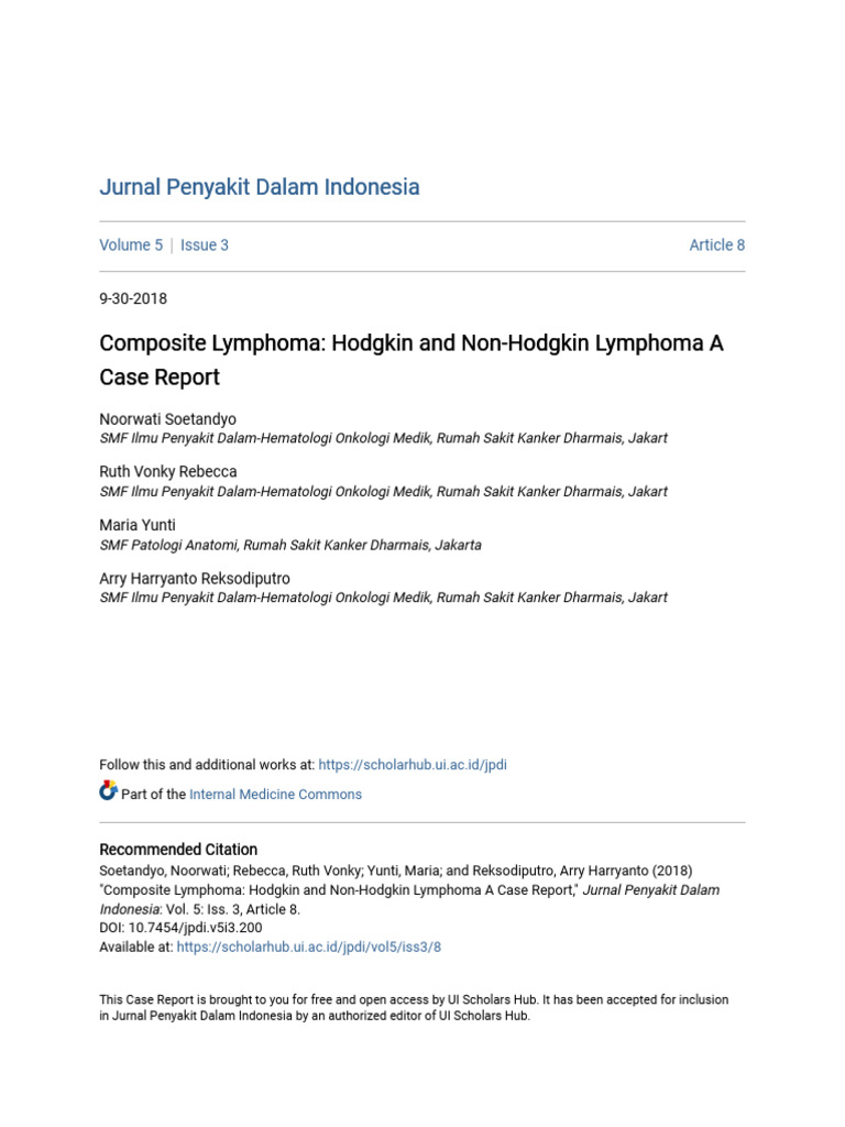 Composite Lymphoma - Hodgkin and Non-Hodgkin Lymphoma A Case Repor | PDF