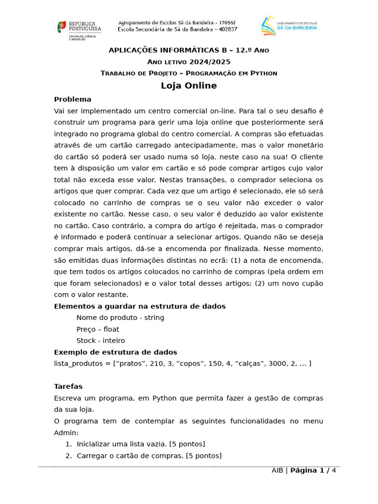 Projeto de Loja Online em Python | PDF | Python (linguagem de ...