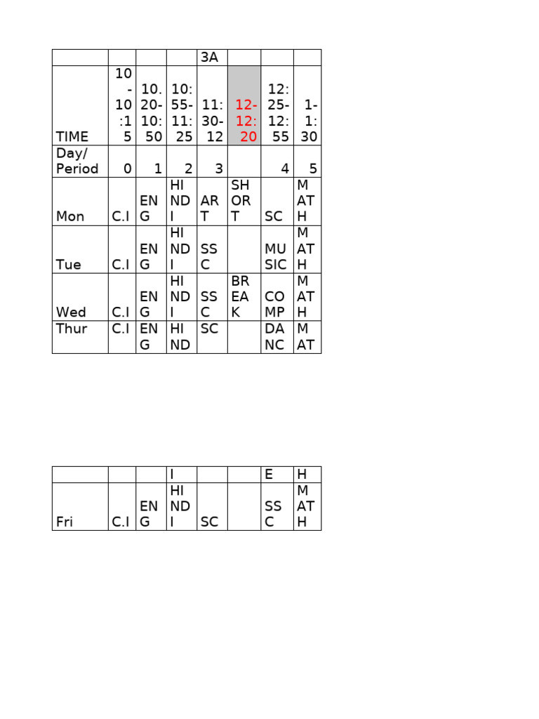 Weekly Class Schedule Overview | PDF
