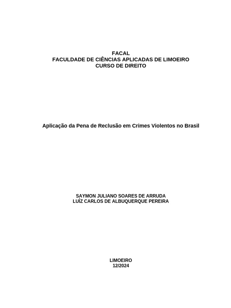 Aplicação da Reclusão em Crimes Violentos | PDF | Crimes | Crime e ...