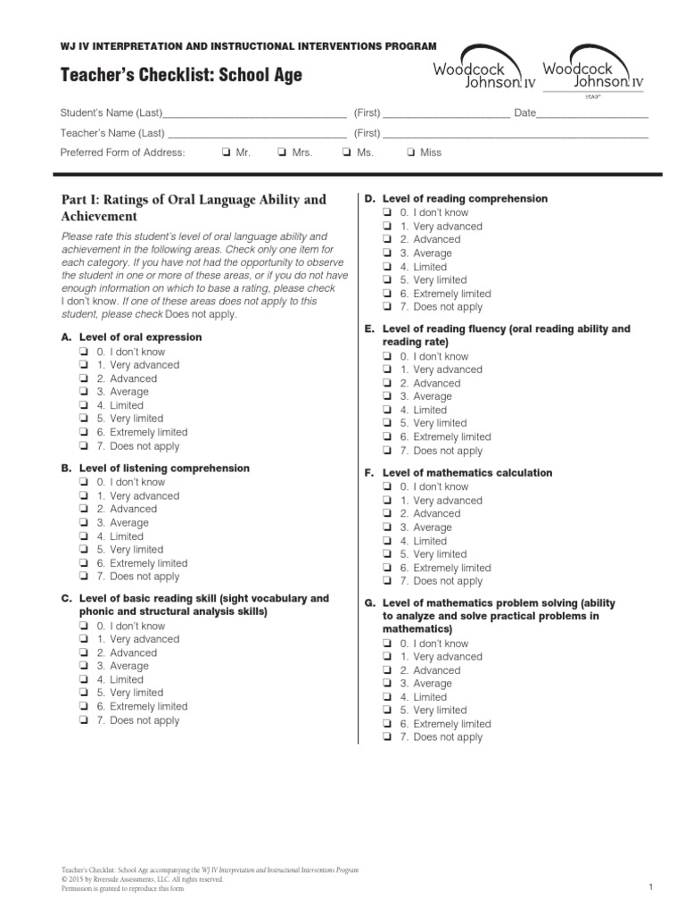 WiiiP_C_Teachers Checklist_SA (4) | PDF | Attention | Classroom