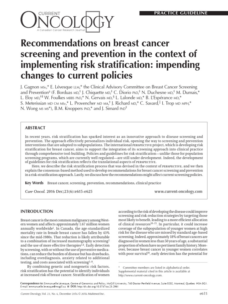 Breast Cancer Screening Guidelines | PDF | Mammography | Breast Cancer
