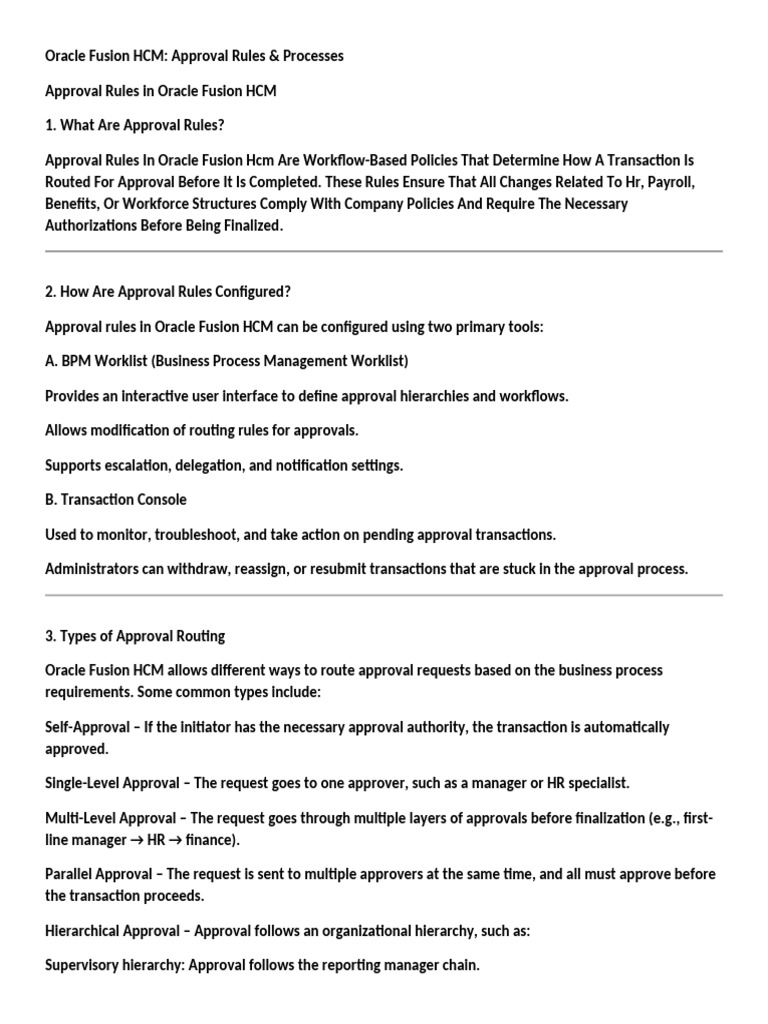 Oracle Fusion HCM Approval Rules Overview | PDF | Employment | Business ...