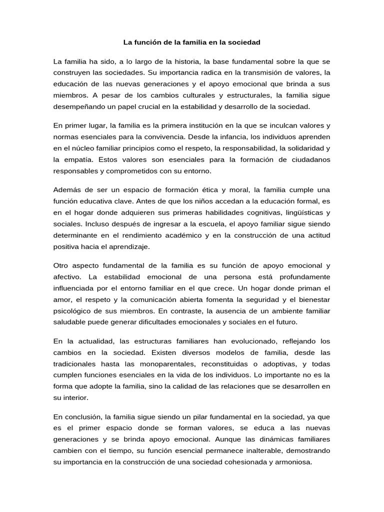 La Función de La Familia en La Sociedad | PDF | Familia | Sociedad
