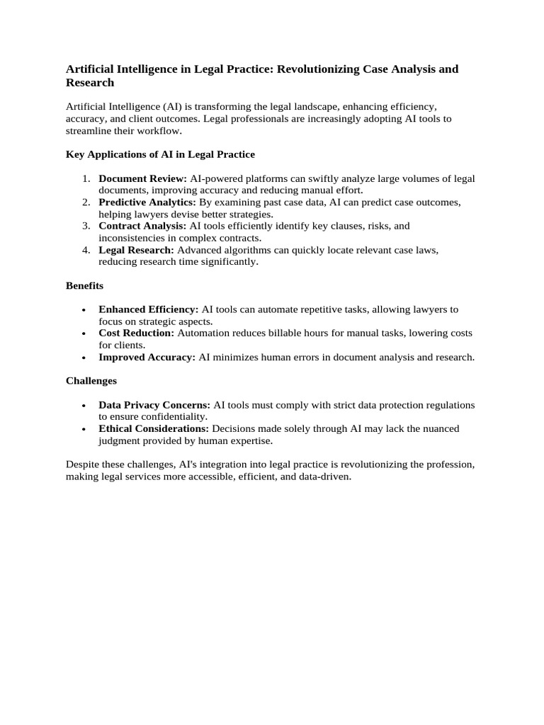 Artificial Intelligence in Legal Practice | PDF
