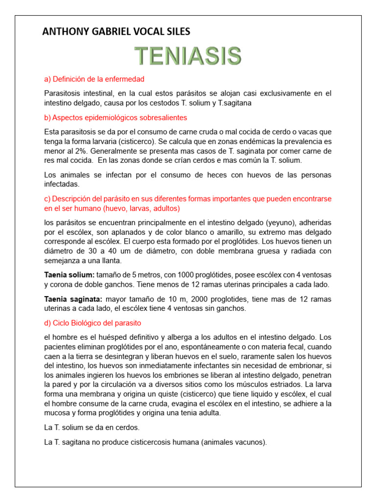 Taenia: Parasitosis Intestinal y Tratamiento | PDF | Enfermedades y ...
