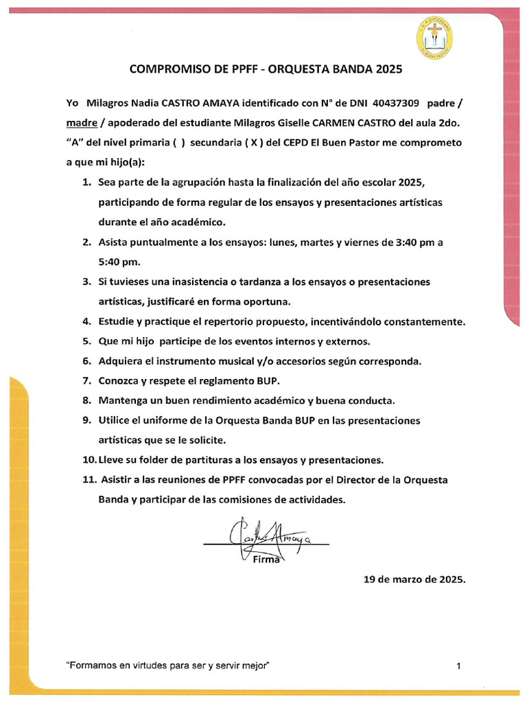 Compromiso de Ppff-Orquesta Banda 2025 | PDF