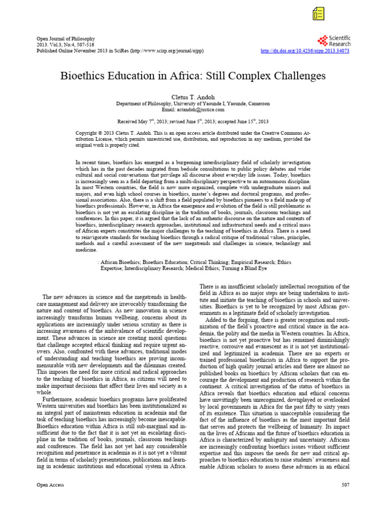 Andoh,C.T. (2013). Bioethics Education in Africa_ Still Complex ...