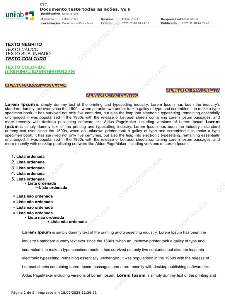 Documento Teste Todas As Ações | PDF | Printing | Typography