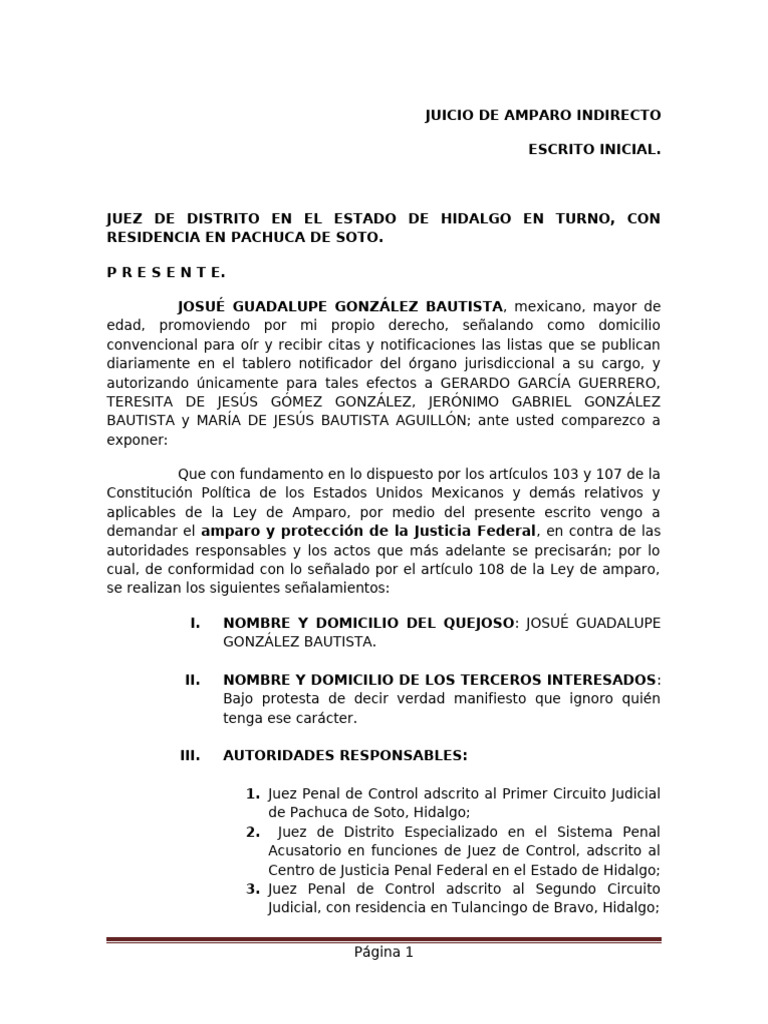 Juicio de Amparo Indirecto en Hidalgo | PDF | Constitución | Estado ...