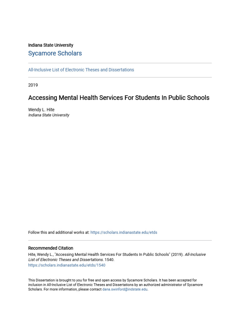 Mental Health Services in Public Schools | PDF | Mental Health | Social ...