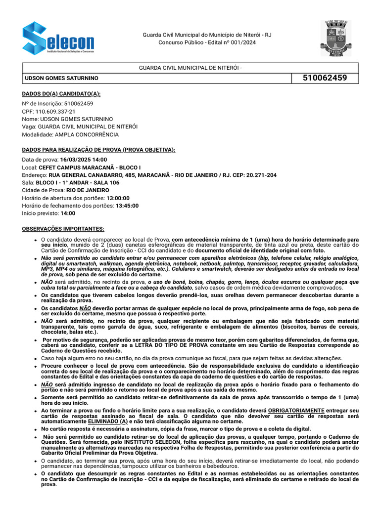 Local da Prova - Guarda Municipal Niterói | PDF