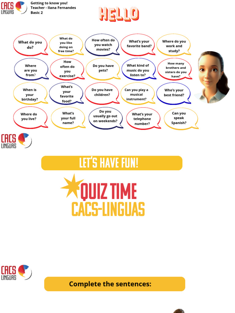 Getting to Know You: Basic 2 Quiz | PDF
