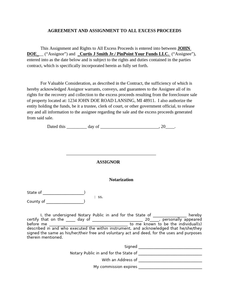 Assignment of Excess Proceeds Rights | PDF